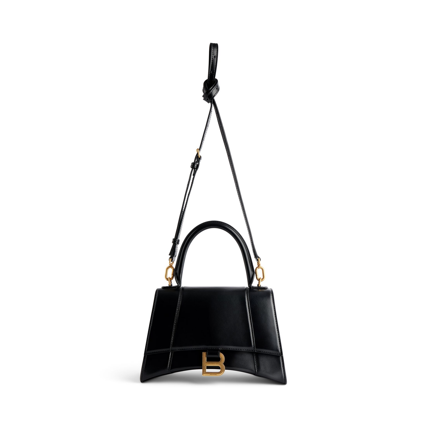 Hourglass Handbag Small in Black - Aged Gold Hardware