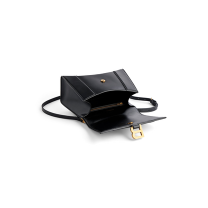 Hourglass Handbag Small in Black - Aged Gold Hardware