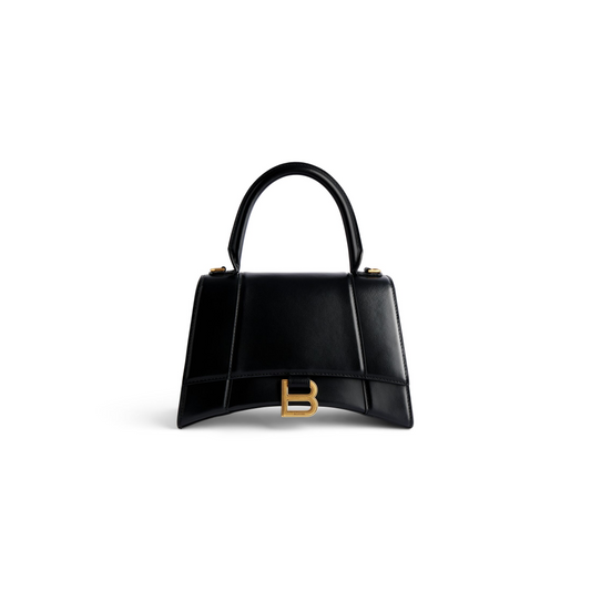 Hourglass Handbag Small in Black - Aged Gold Hardware