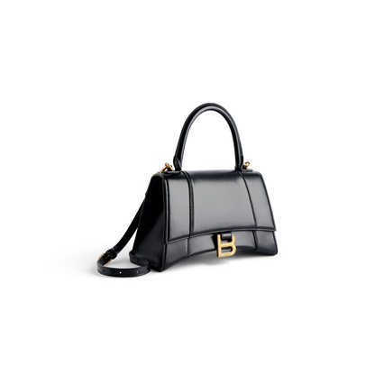 Hourglass Handbag Small in Black - Aged Gold Hardware