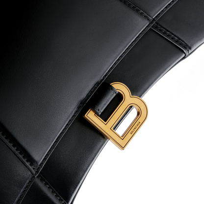 Hourglass Handbag Small in Black - Aged Gold Hardware