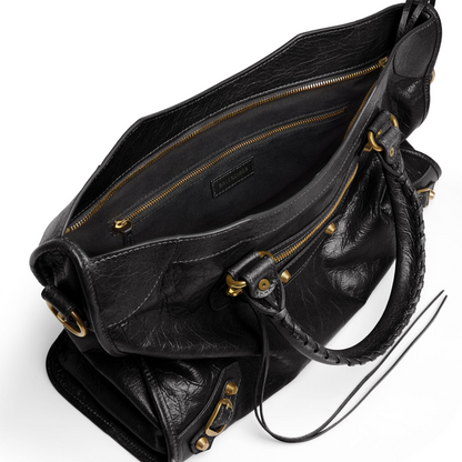 Le City Bag Medium in Black - Aged Gold Hardware