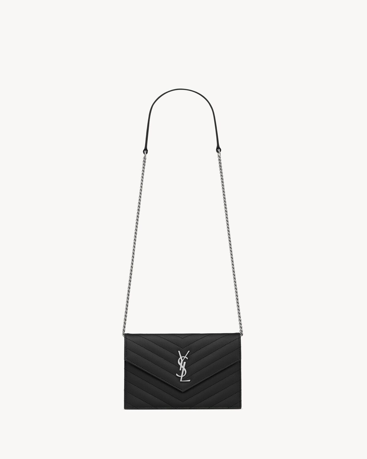 Cassandre Envelope Chain Wallet In Grain De Poudre Leather - Noir