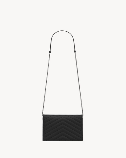 Cassandre Envelope Chain Wallet In Grain De Poudre Leather - Noir