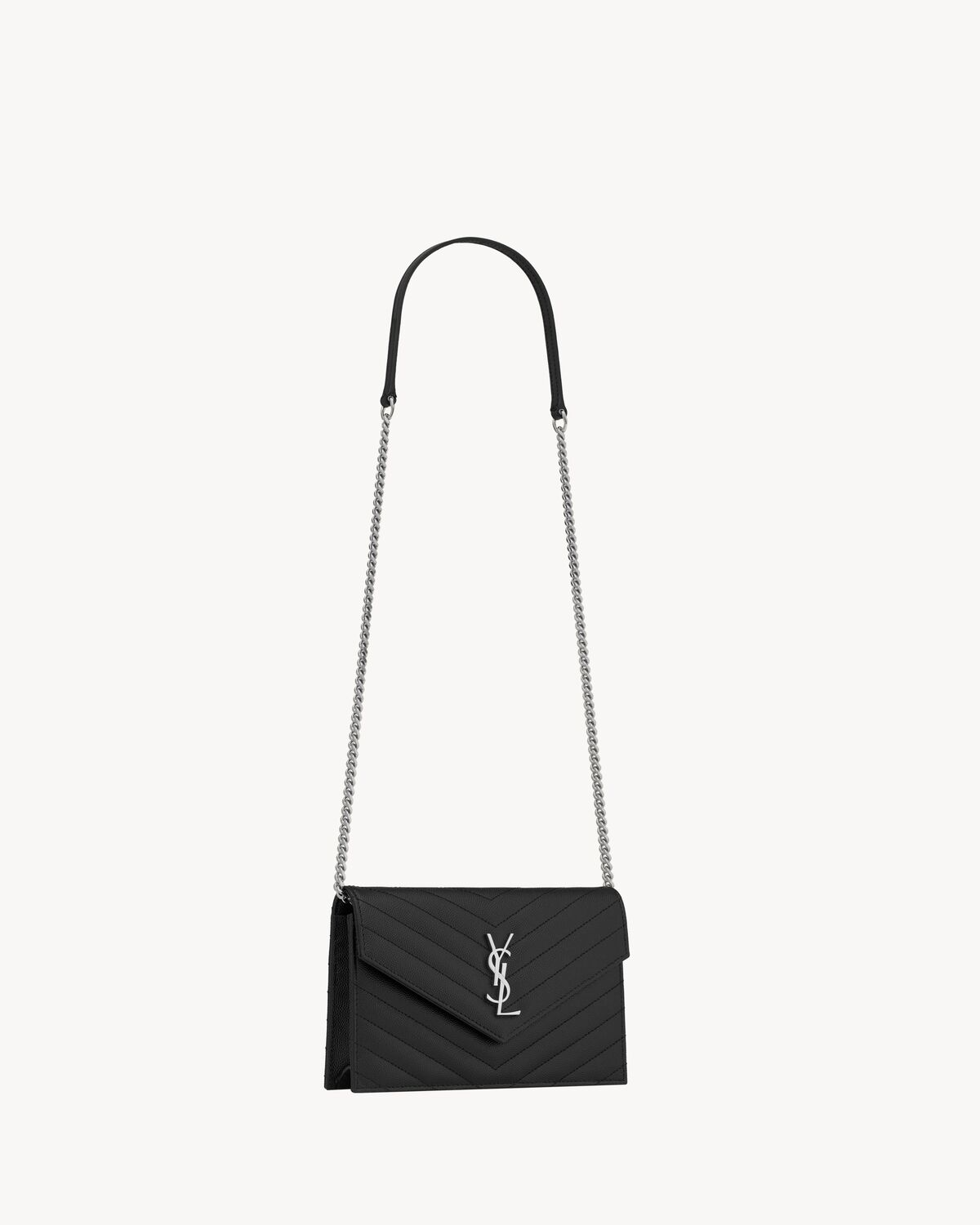 Cassandre Envelope Chain Wallet In Grain De Poudre Leather - Noir