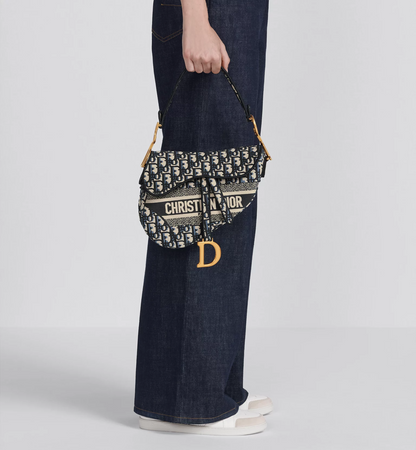 Saddle Bag - Blue Dior Oblique Embroidery