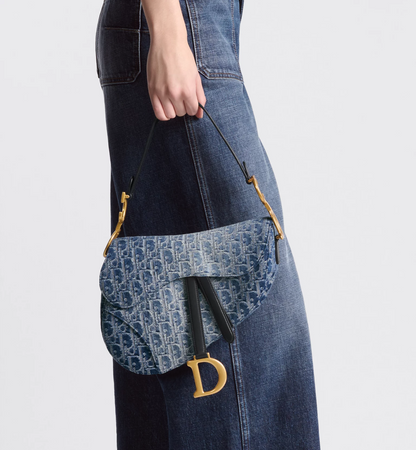 Saddle Bag with Strap - Blue Denim Dior Oblique Jacquard