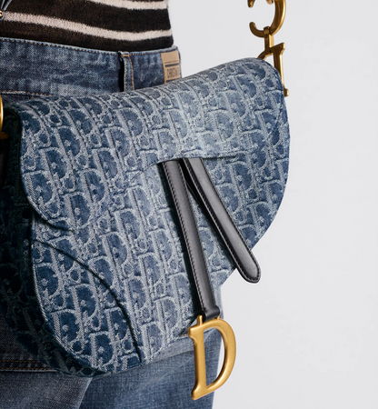 Saddle Bag with Strap - Blue Denim Dior Oblique Jacquard