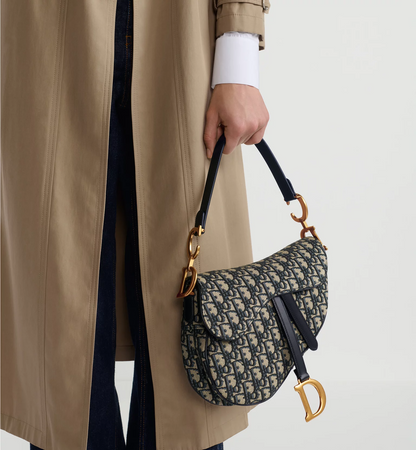 Saddle Bag with Strap - Blue Dior Oblique Jacquard