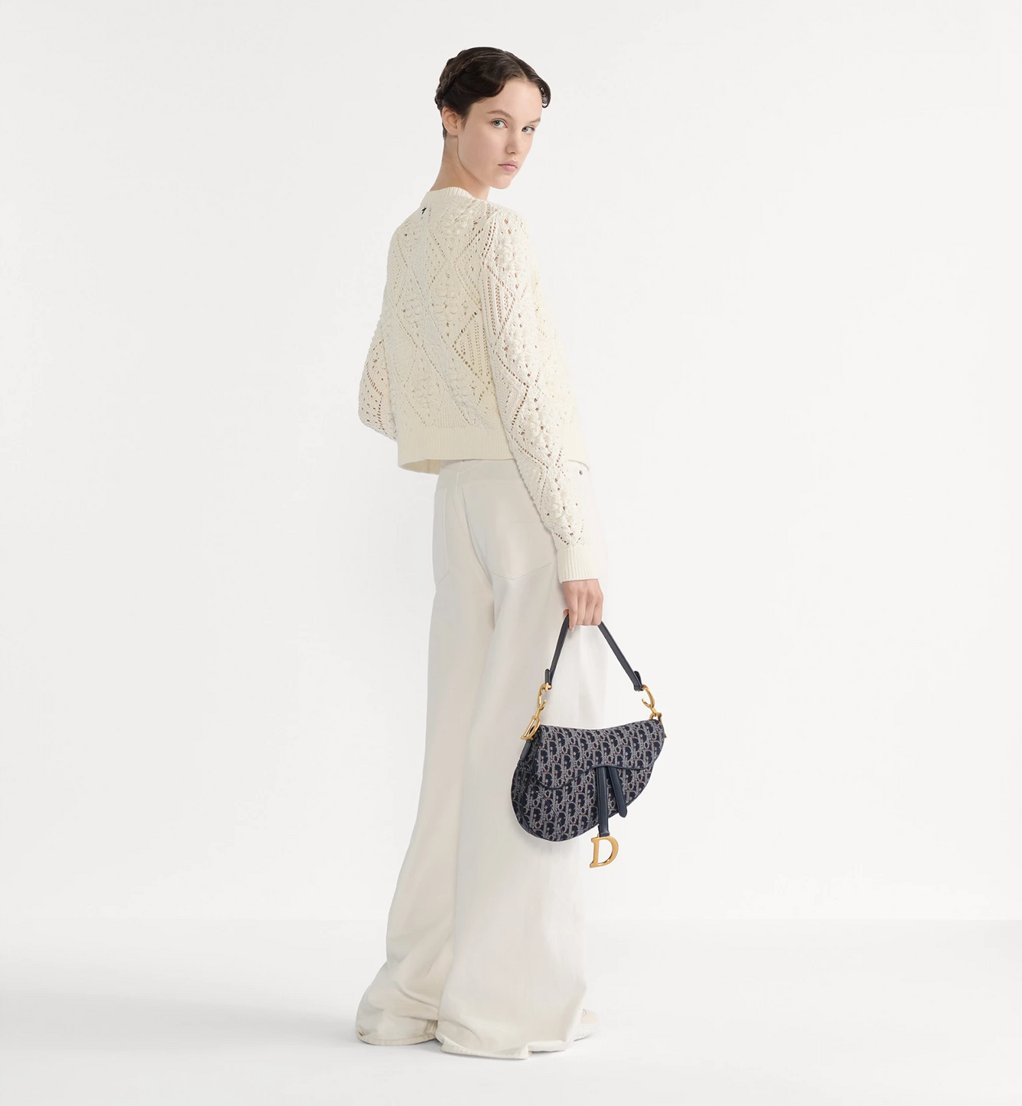 Saddle Bag with Strap - Blue and Tobacco Brown Dior Oblique Denim with Contrasting Topstitching