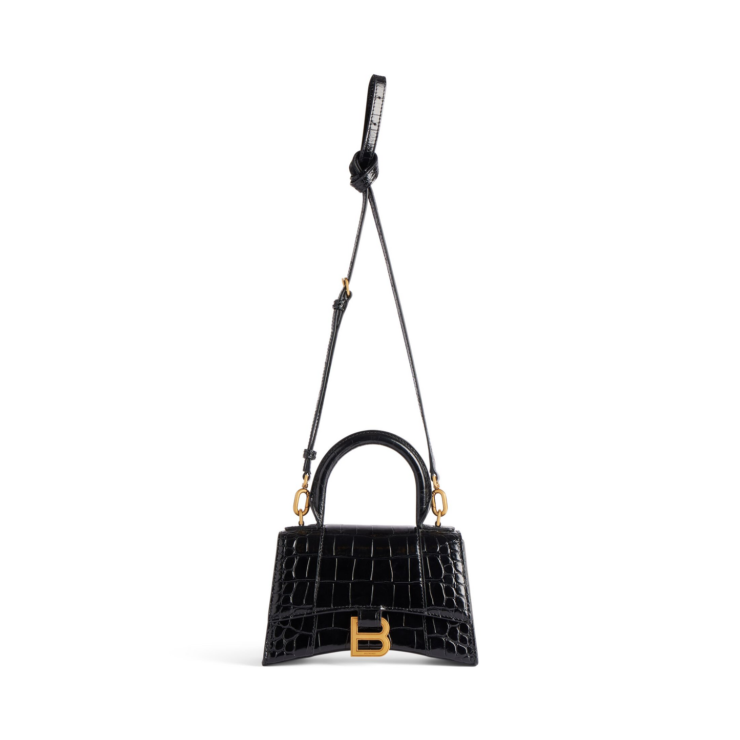 Hourglass Handbag XS in Black - Aged Gold Hardware