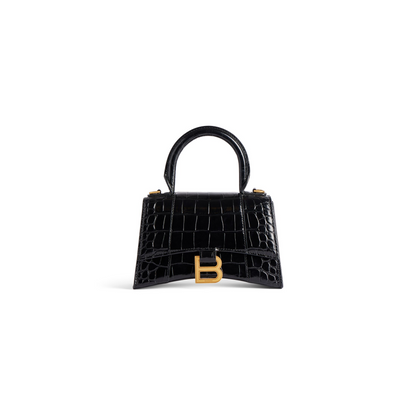 Hourglass Handbag XS in Black - Aged Gold Hardware