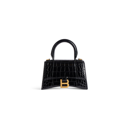 Hourglass Handbag XS in Black - Aged Gold Hardware