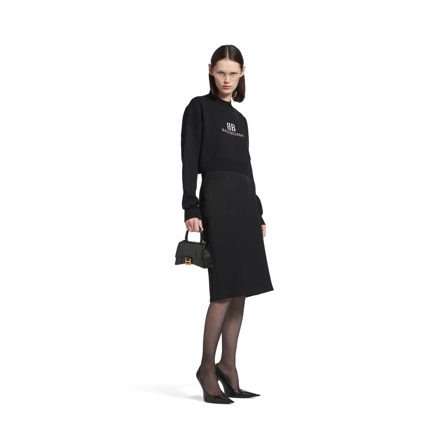 Hourglass Handbag XS in Black - Aged Gold Hardware