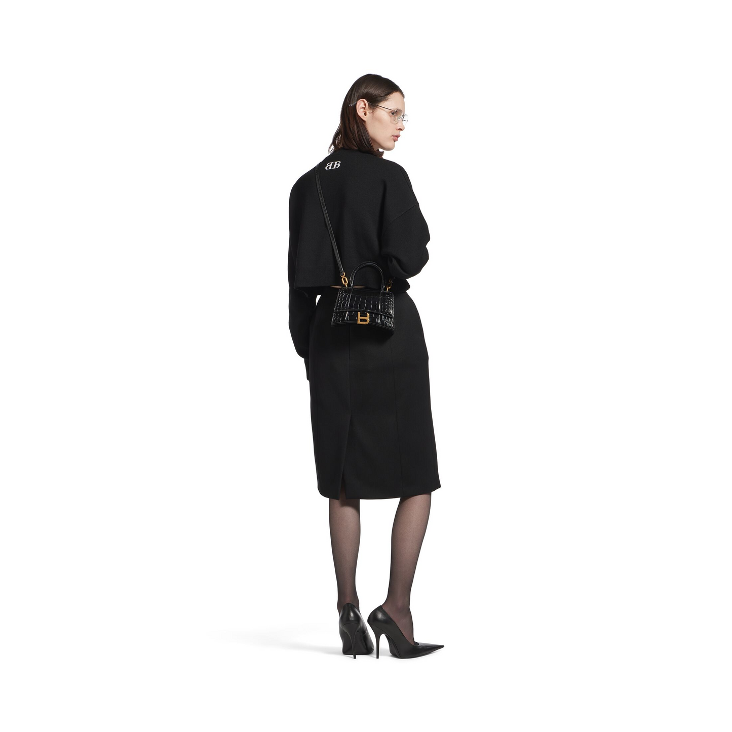 Hourglass Handbag XS in Black - Aged Gold Hardware