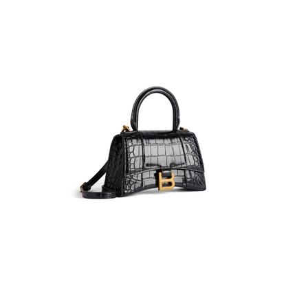 Hourglass Handbag XS in Black - Aged Gold Hardware