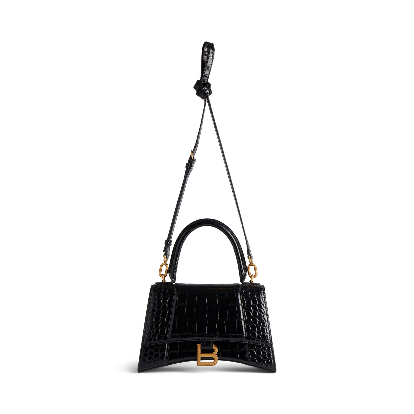 Hourglass Handbag Small in Black - Aged Gold Hardware