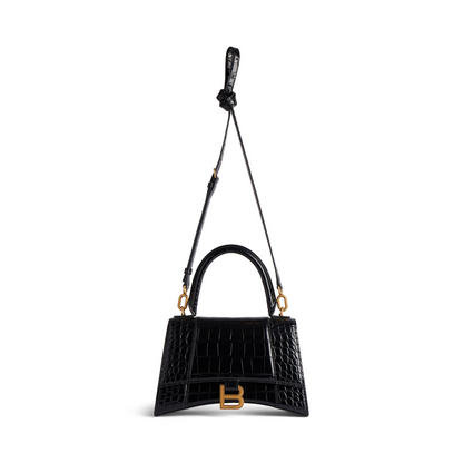 Hourglass Handbag Small in Black - Aged Gold Hardware