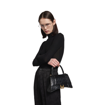 Hourglass Handbag Small in Black - Aged Gold Hardware