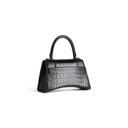 Hourglass Handbag Small in Black - Aged Gold Hardware