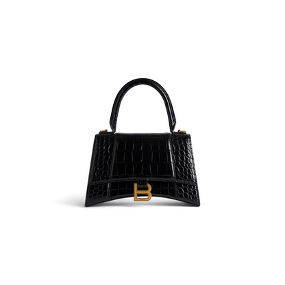 Hourglass Handbag Small in Black - Aged Gold Hardware