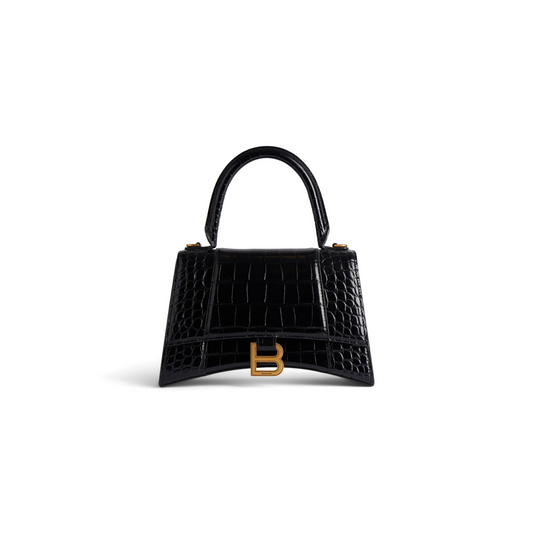 Hourglass Handbag Small in Black - Aged Gold Hardware