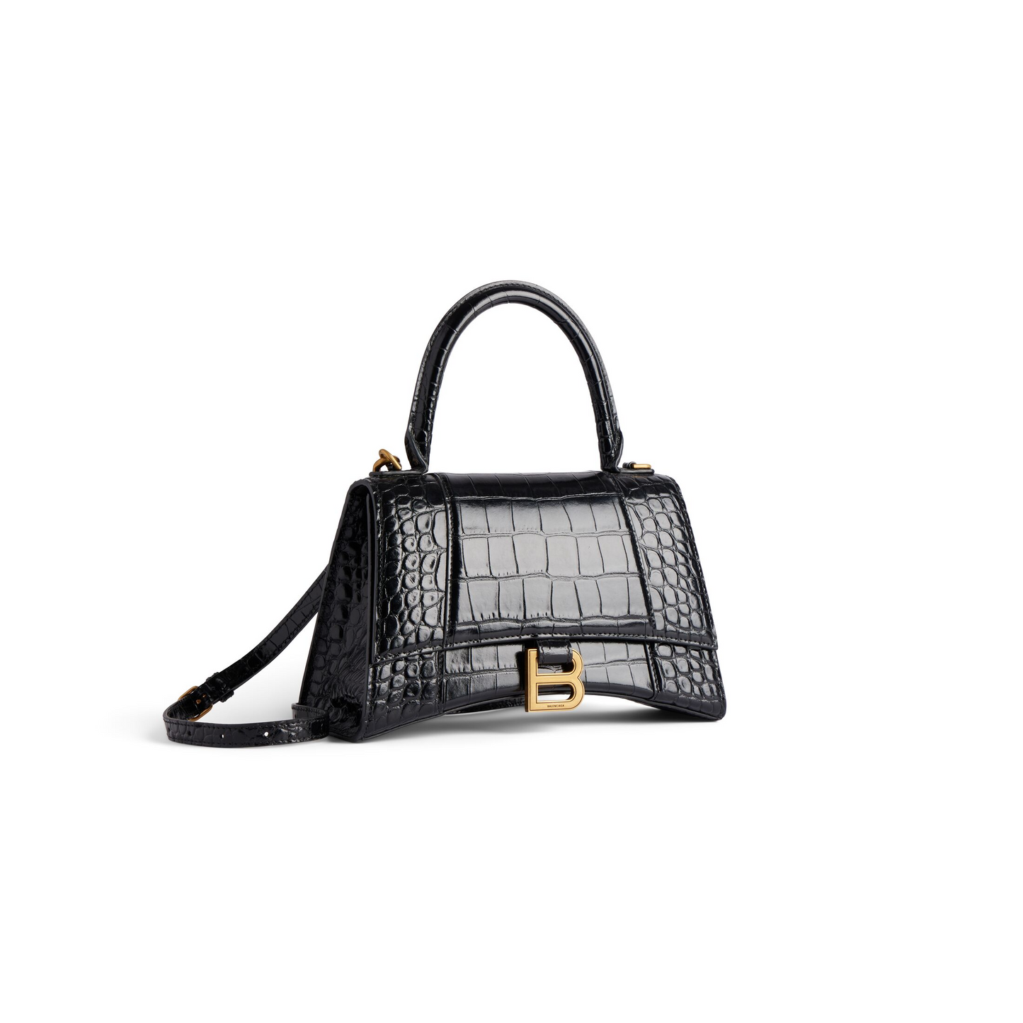 Hourglass Handbag Small in Black - Aged Gold Hardware