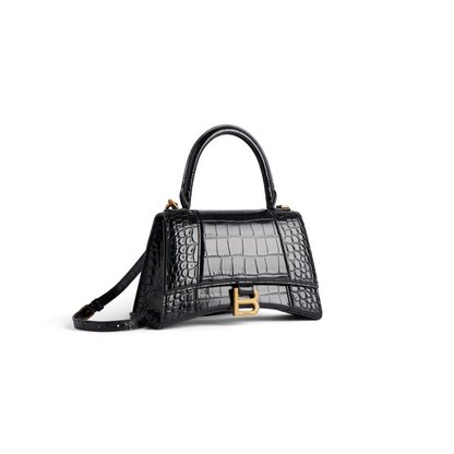 Hourglass Handbag Small in Black - Aged Gold Hardware