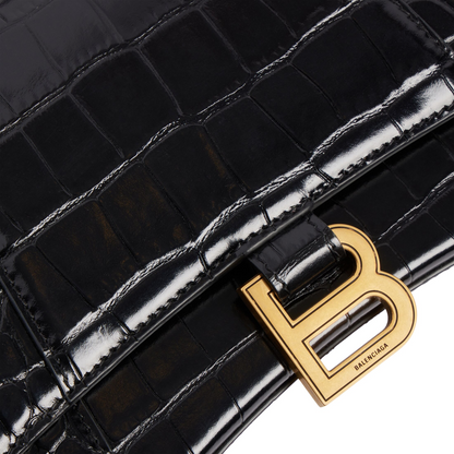 Hourglass Handbag Small in Black - Aged Gold Hardware