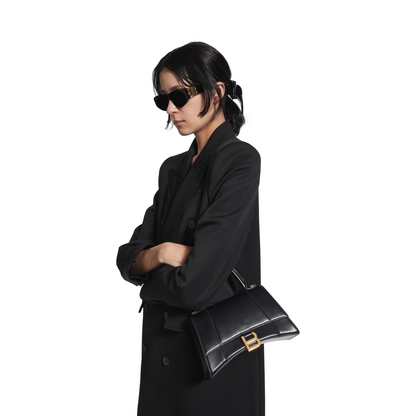 Hourglass Handbag Small in Black - Aged Gold Hardware