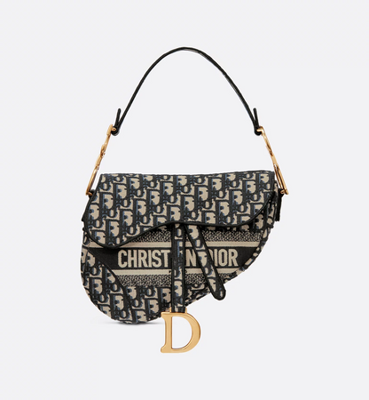 Saddle Bag - Blue Dior Oblique Embroidery