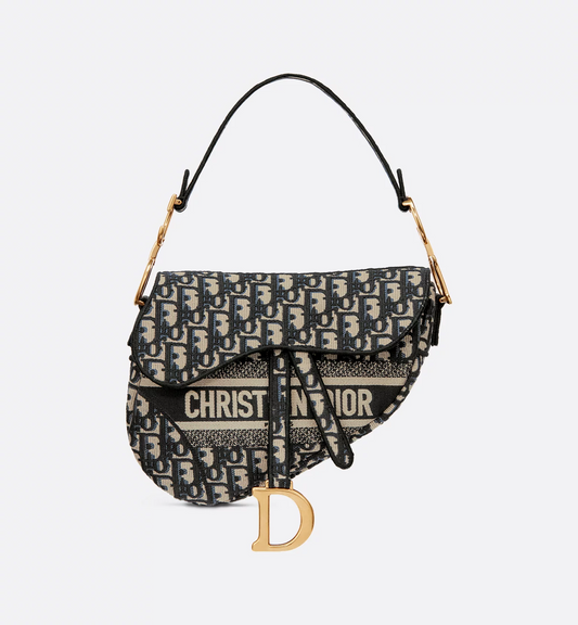 Saddle Bag - Blue Dior Oblique Embroidery