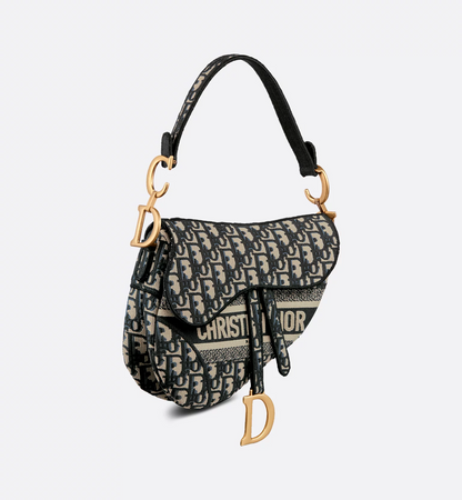 Saddle Bag - Blue Dior Oblique Embroidery