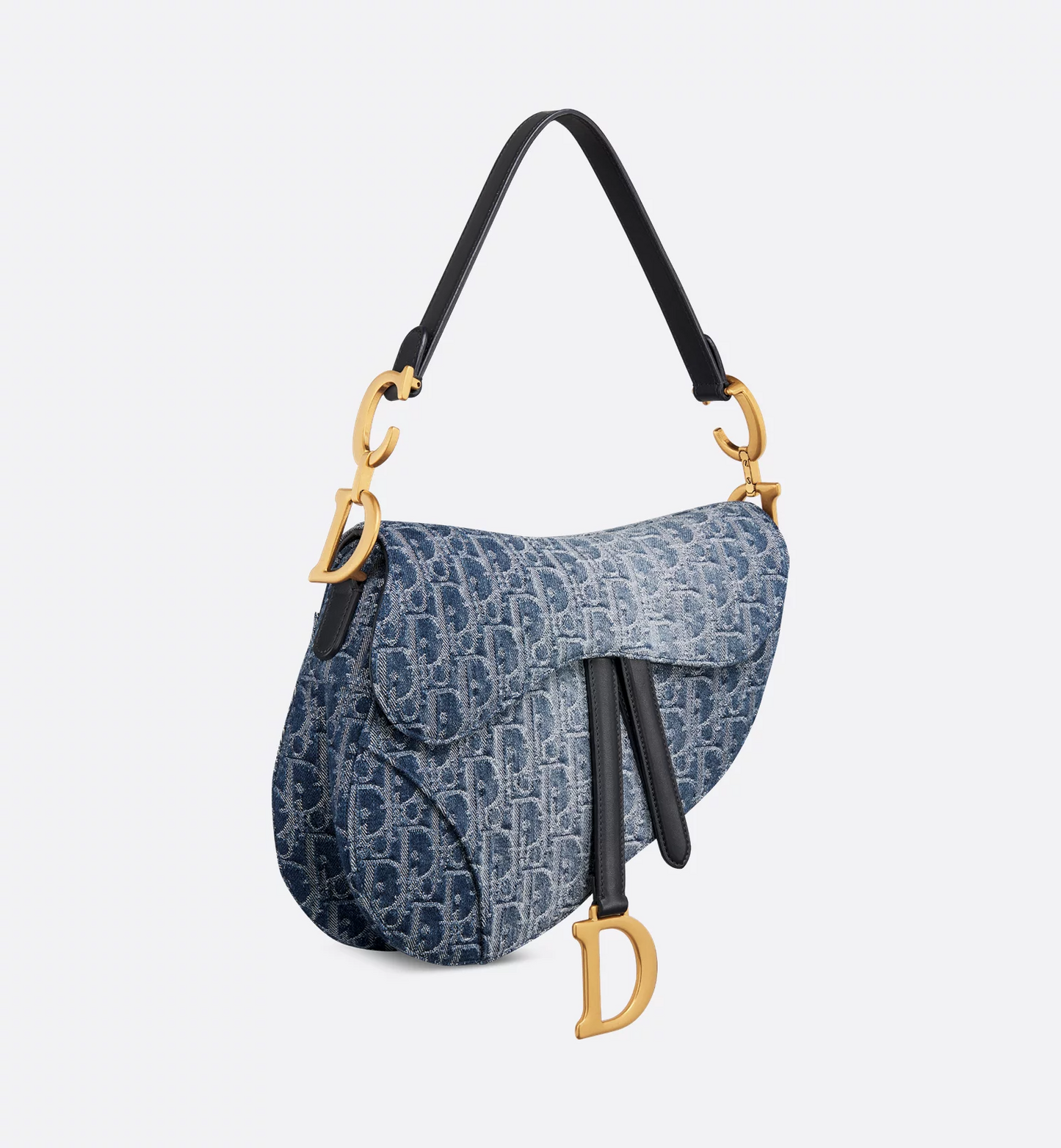 Saddle Bag with Strap - Blue Denim Dior Oblique Jacquard