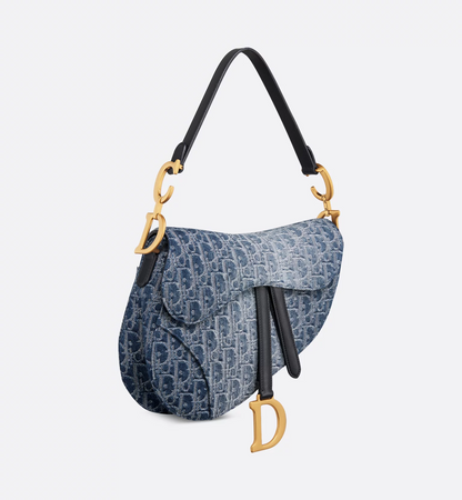 Saddle Bag with Strap - Blue Denim Dior Oblique Jacquard