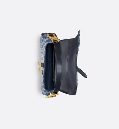 Saddle Bag with Strap - Blue Denim Dior Oblique Jacquard