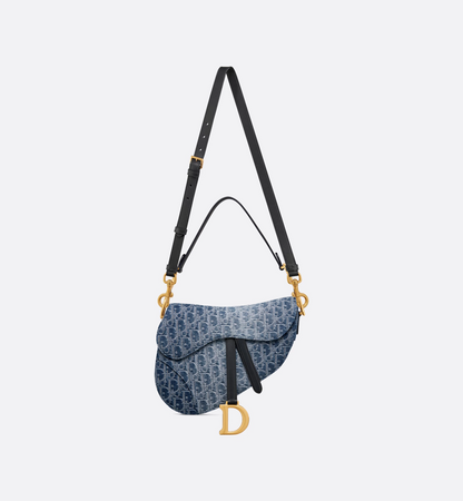 Saddle Bag with Strap - Blue Denim Dior Oblique Jacquard
