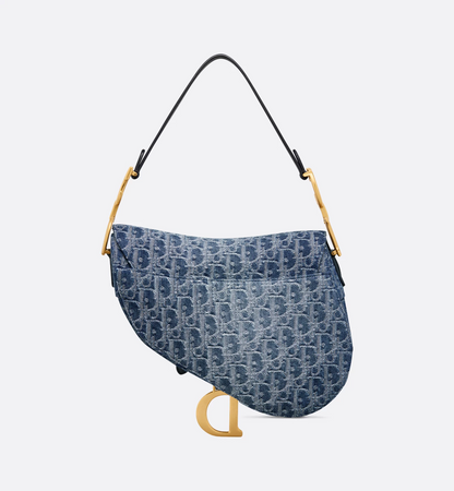 Saddle Bag with Strap - Blue Denim Dior Oblique Jacquard