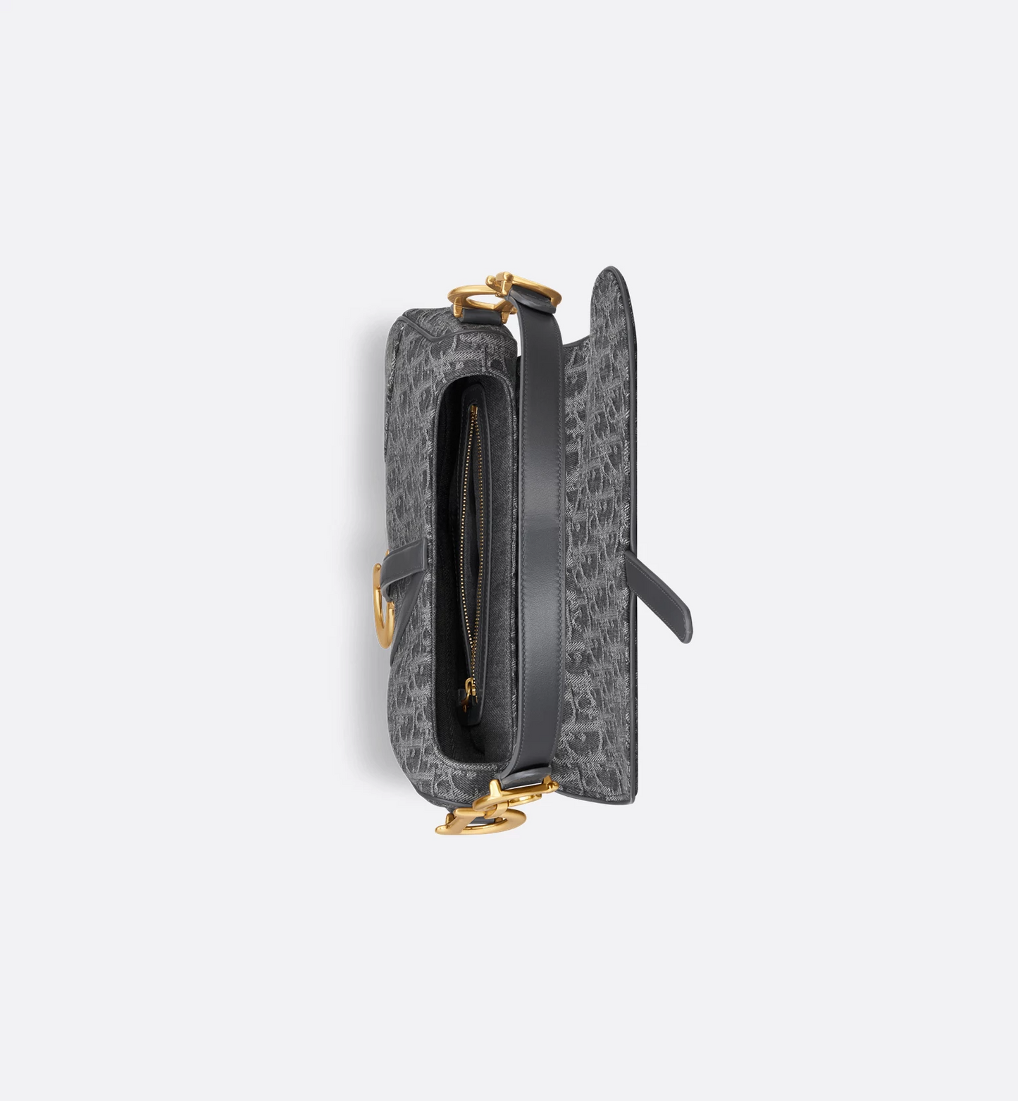 Saddle Bag with Strap - Gray Denim Dior Oblique Jacquard