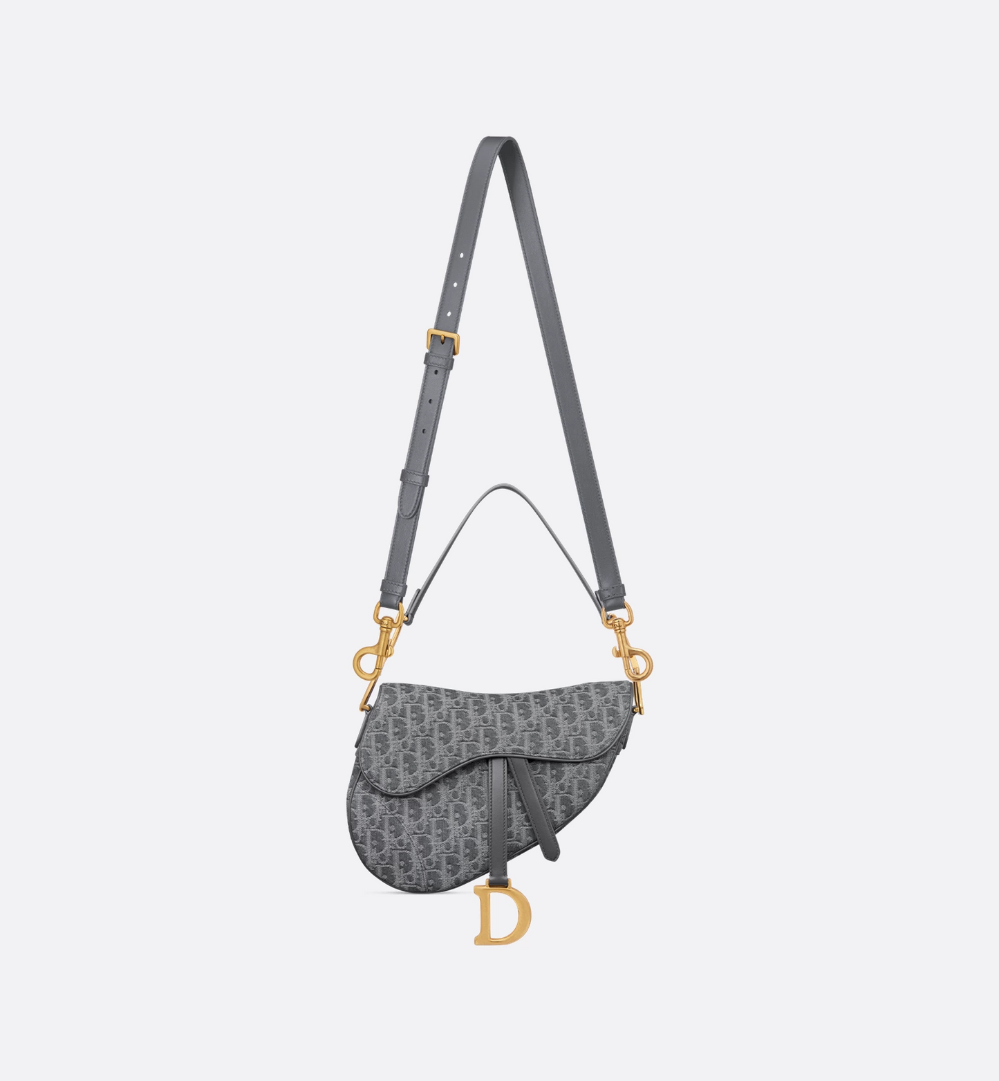 Saddle Bag with Strap - Gray Denim Dior Oblique Jacquard