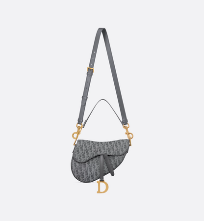 Saddle Bag with Strap - Gray Denim Dior Oblique Jacquard