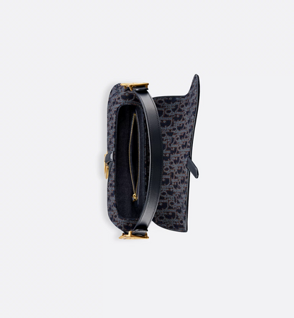 Saddle Bag with Strap - Blue and Tobacco Brown Dior Oblique Denim with Contrasting Topstitching