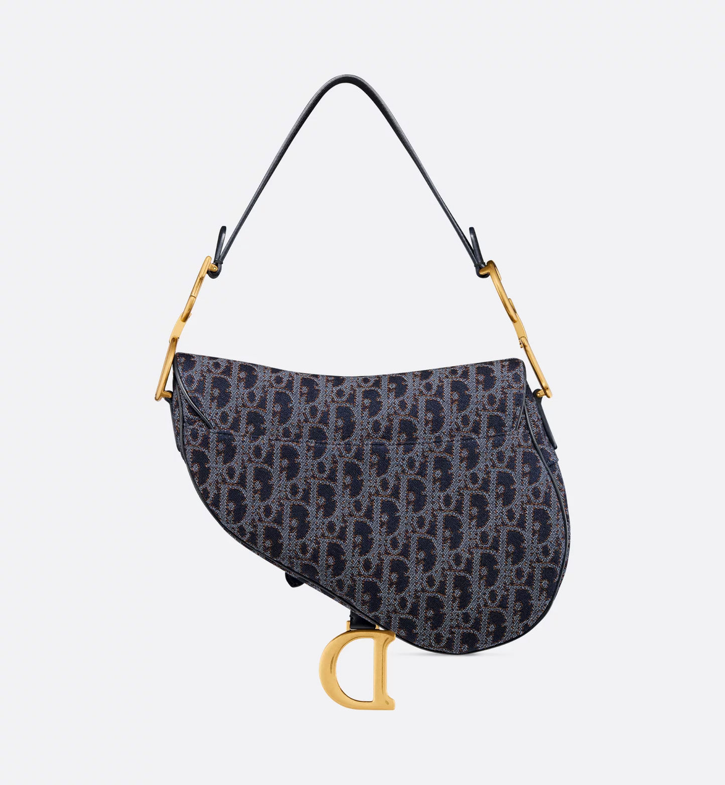 Saddle Bag with Strap - Blue and Tobacco Brown Dior Oblique Denim with Contrasting Topstitching