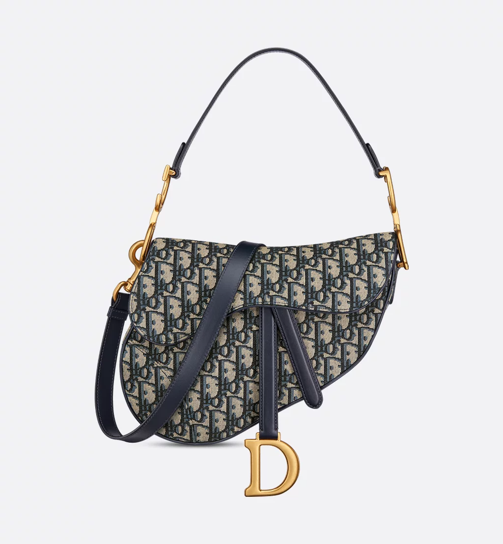 Saddle Bag with Strap - Blue Dior Oblique Jacquard