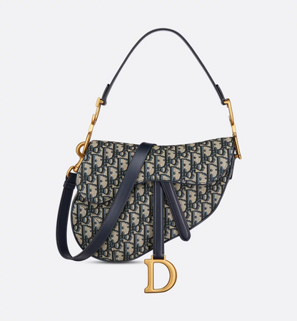 Saddle Bag with Strap - Blue Dior Oblique Jacquard