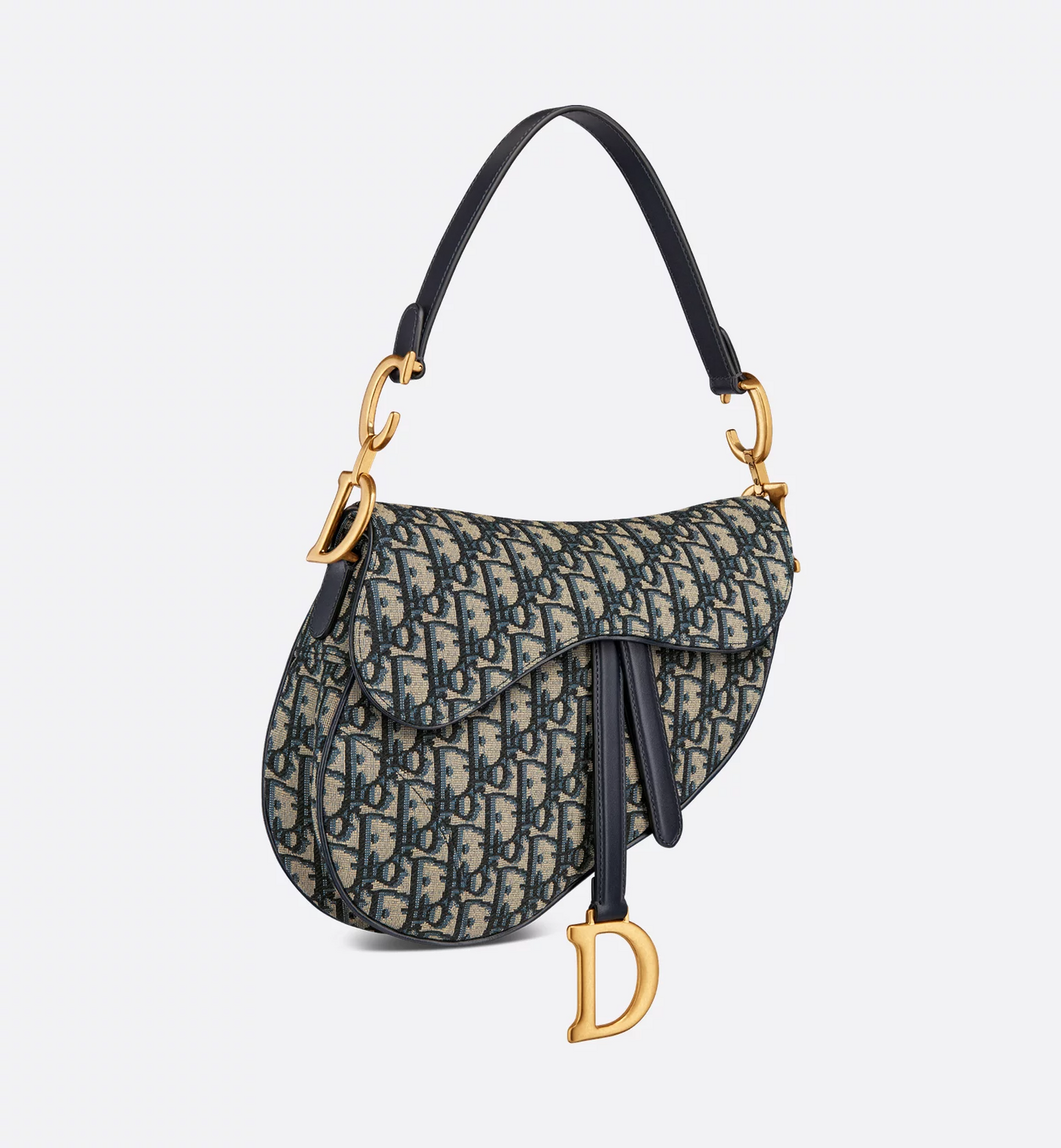 Saddle Bag with Strap - Blue Dior Oblique Jacquard