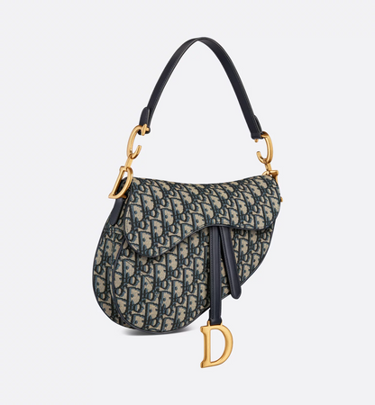 Saddle Bag with Strap - Blue Dior Oblique Jacquard
