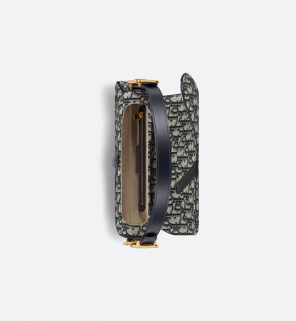 Saddle Bag with Strap - Blue Dior Oblique Jacquard