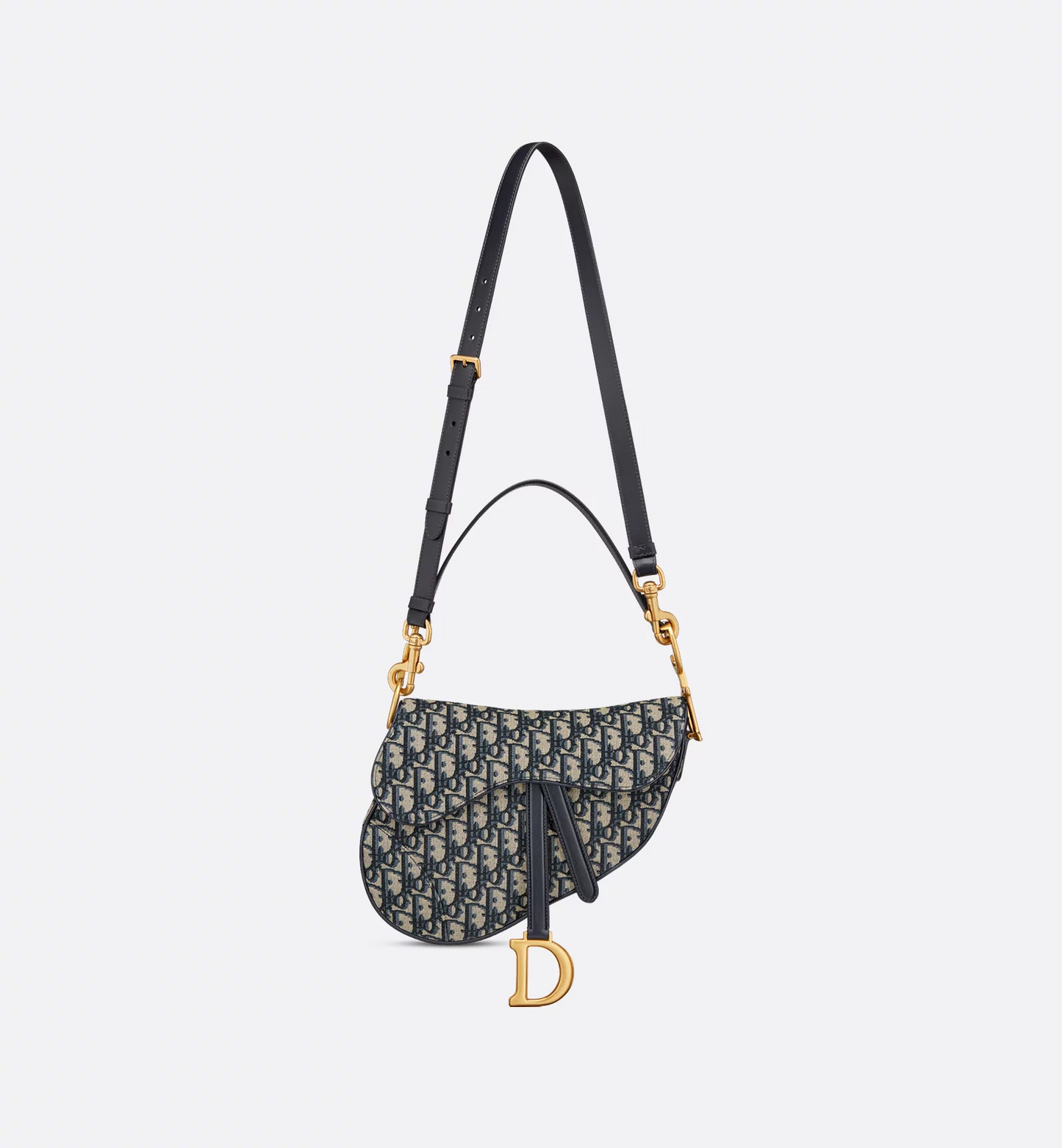 Saddle Bag with Strap - Blue Dior Oblique Jacquard