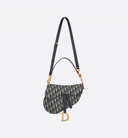 Saddle Bag with Strap - Blue Dior Oblique Jacquard